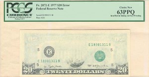 Paper Money Error - $20 Insufficient Ink on Face - 1977 dated Richmond District